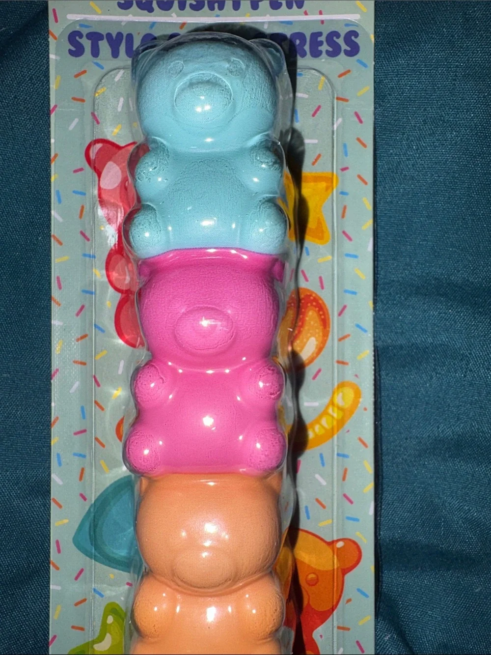 Squishy Pen Stress Toy - Blue, Pink, Orange Stackable Bears